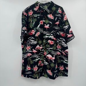SSLR Shirt Men 2XL Black Flamingo Hawaiian Button Up Short Sleeves Relax Resort